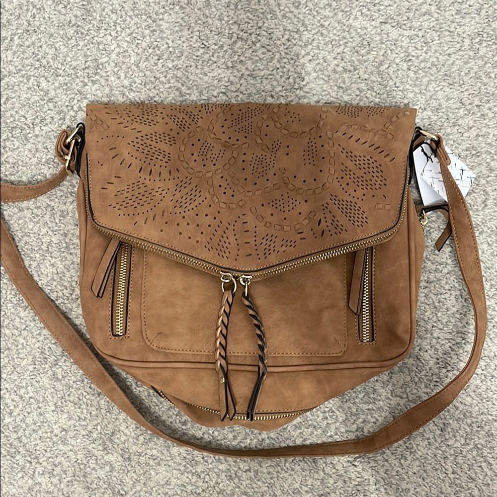NYC Brown Crossbody Bag with Adjustable Strap and Flap-Over Design